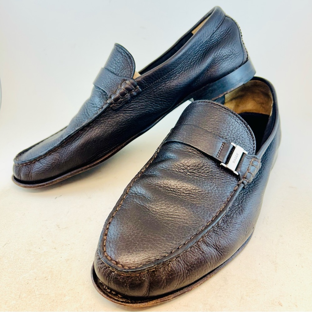 Bally Switzerland Men's Brown Leather Beef Roll Didi Loafers, size 10 D - Picture 1 of 13